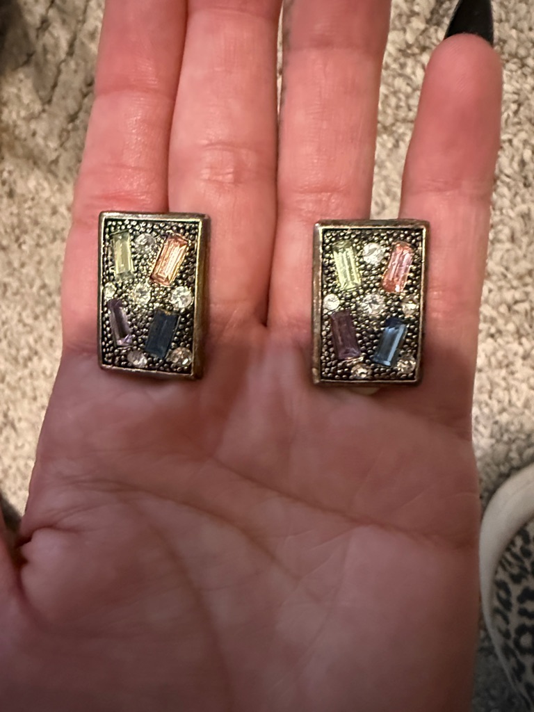 Vintage Multicolor Rectangular Gem Rectangle Earrings